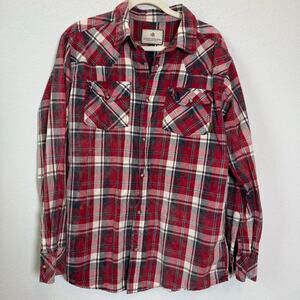 Legendary Whitetails Men's Western Camp Snap‎ Red Plaid Distressed Shirt Size L